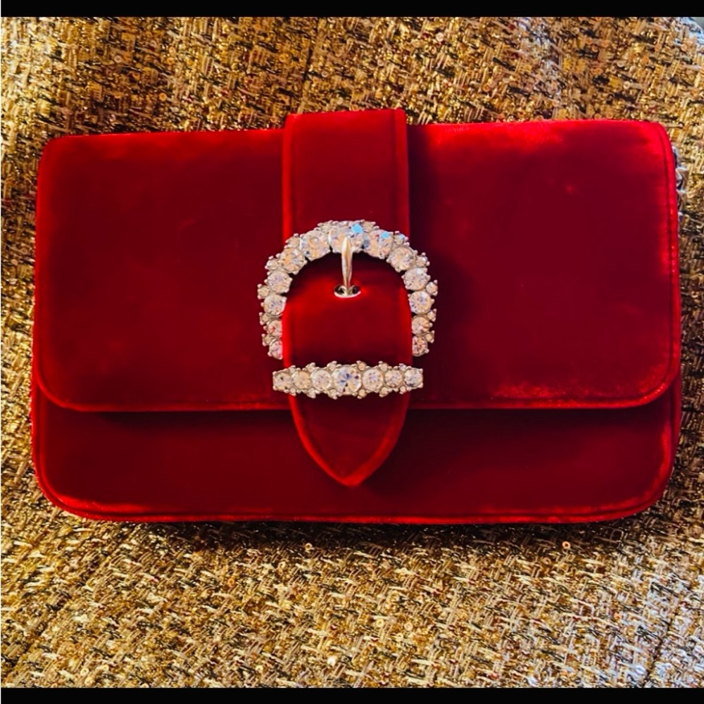 Jimmy Choo Velvet Crystal Cheri Wallet on Chain Royal Red